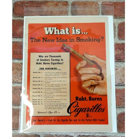 Robt Burns Cigarillos What is New Idea in Smoking? 10x14 1950 Retro Vtg PRINT AD - Picture 1 of 10